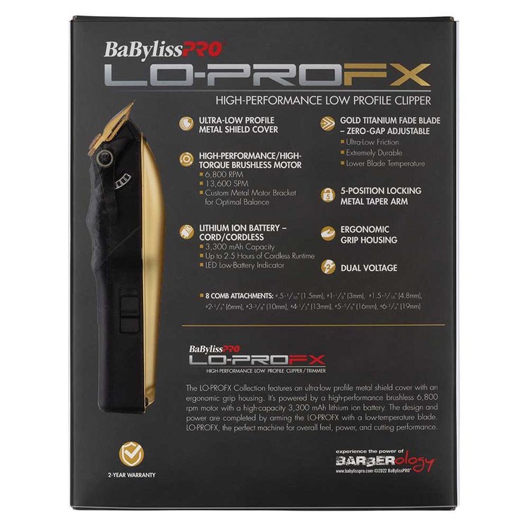 BaBylissPRO Lo-ProFX Clipper Cord/Cordless – Gold