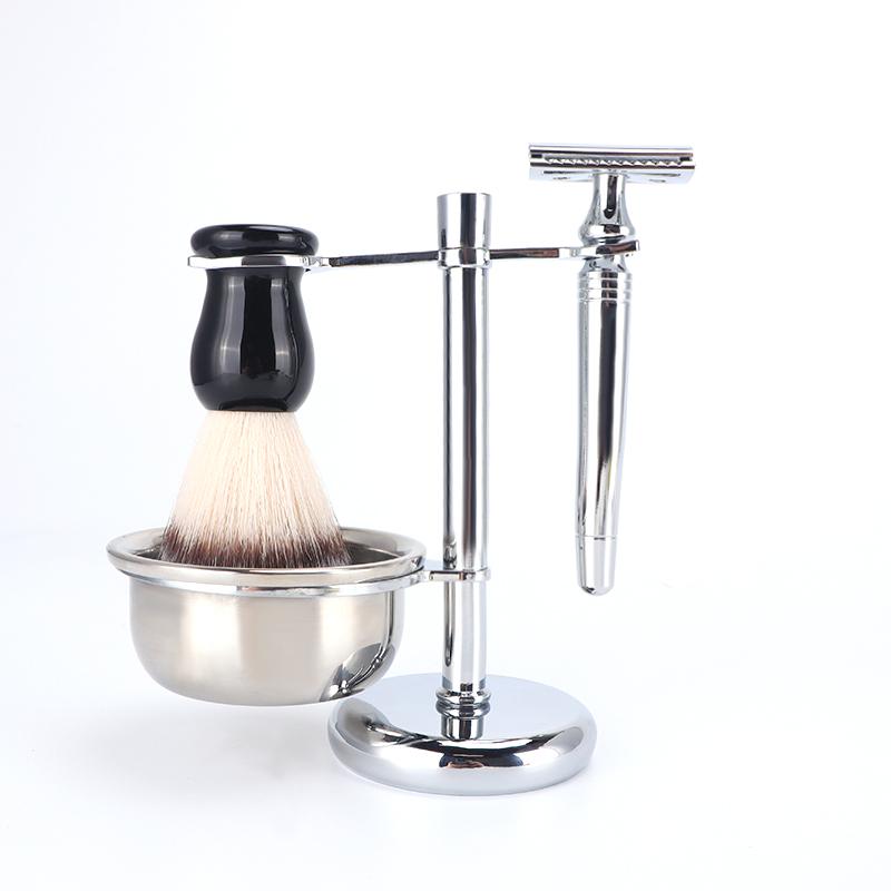 Mens Stainless Steel Shaving Set – Razor, Brush, Bowl & Stand